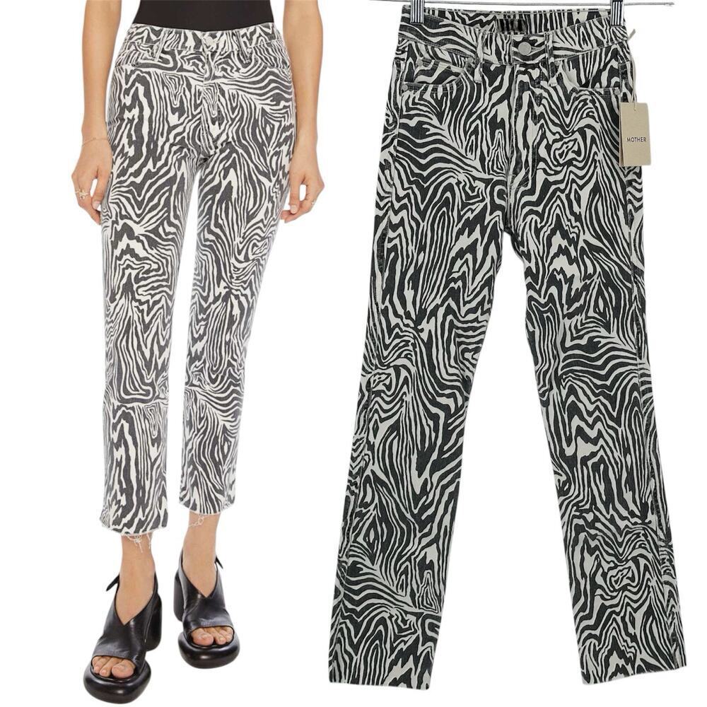 NWR Mother High Waisted Rascal Ankle Fray Hoofin' It Zebra Skinny Jeans Sz 23x27